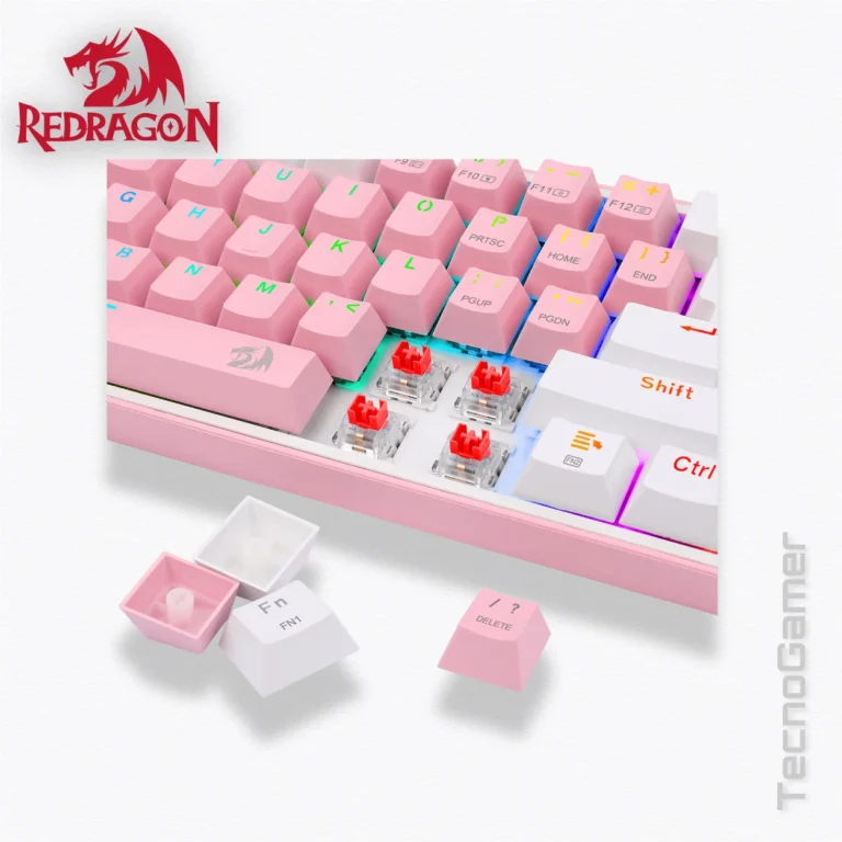 Teclado REDRAGON FIZZ PRO PINK/WHITE RGB WIRELESS